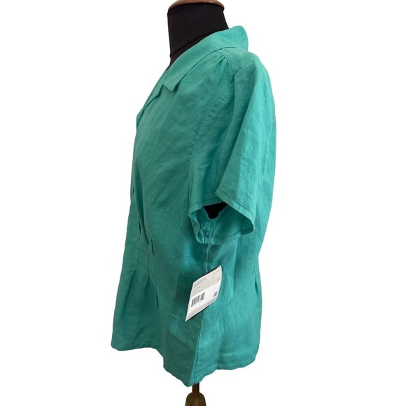 Liz Claiborne Womens 100% Linen Button-Up Short Sleeve Blouse Size 16 - Picture 2 of 8